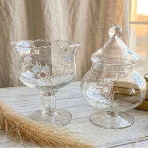 Vintage Etched Glass Apothecary Jars (Set of 2)
